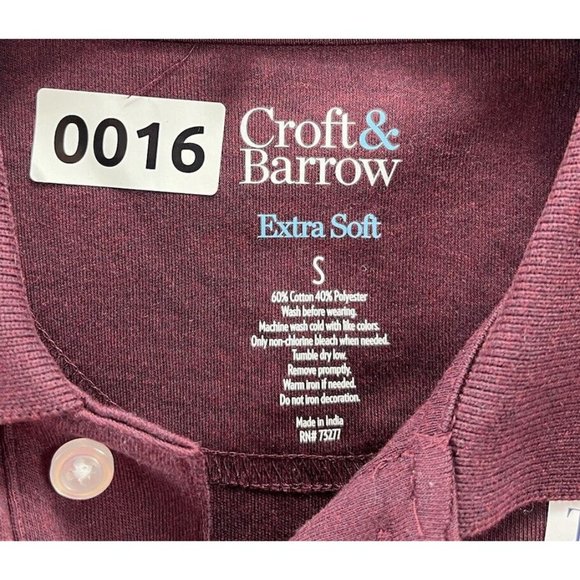 croft and barrow Mens long sleeve Polo size s Color Red Burgandy One Pocket - Picture 7 of 8